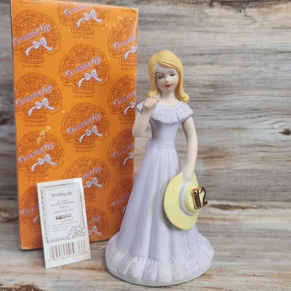 Enesco Growing Up Birthday Girls Blonde Figurine Age 12 Lavender Dress E-2312